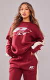 Oversized Embroidered Burgundy Side Panel Suit Set