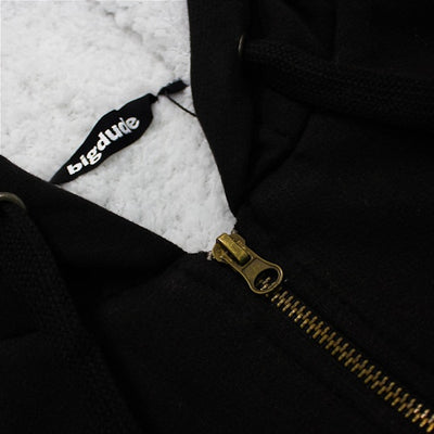 Sherpa Line Black Zip Hoodie Heavy & Big Size