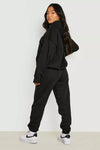 Petite Down Shoulder Active Ware Black Track Suit