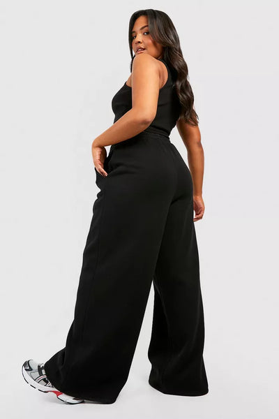 Plus Size Wide Leg Black Cargo Joggers