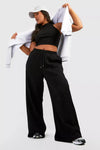 Plus Size Wide Leg Black Cargo Joggers