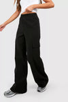 Plus Size Wide Leg Black Cargo Joggers