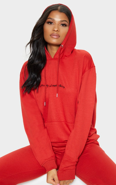 Embroidered Red Oversized Hoodie
