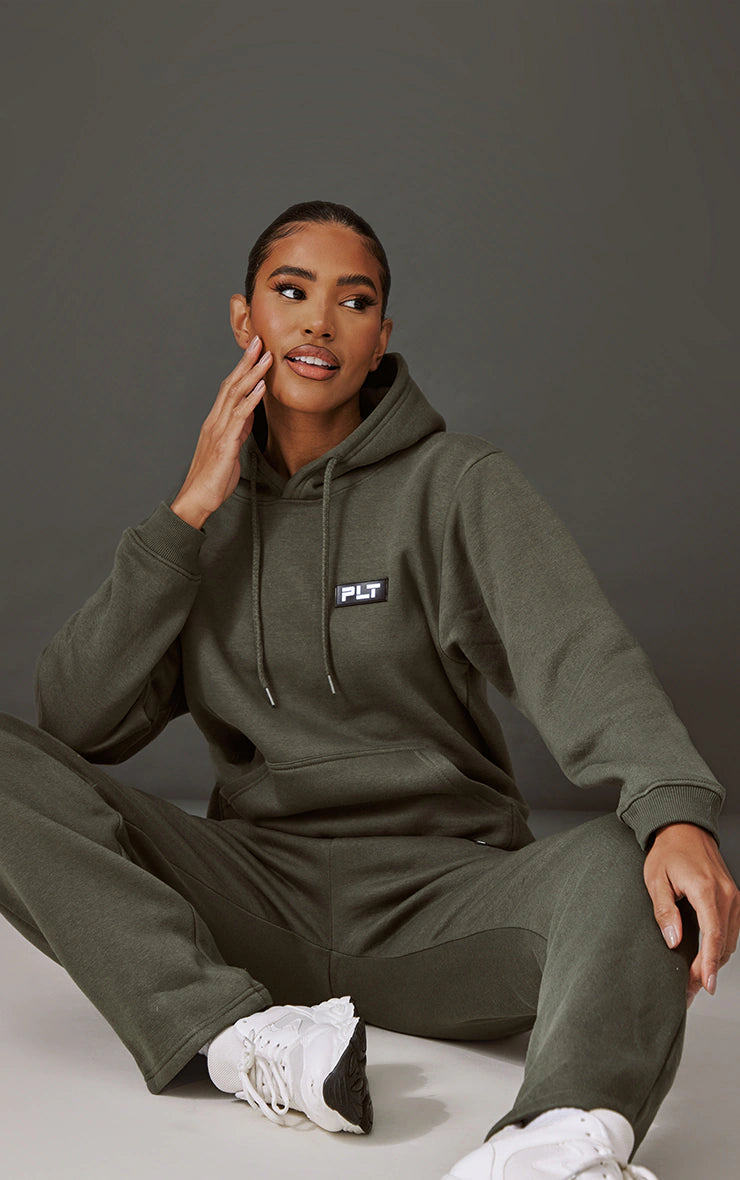 PRETTYLITTLETHING Badge Logo Charcoal Hooded Tracksuit