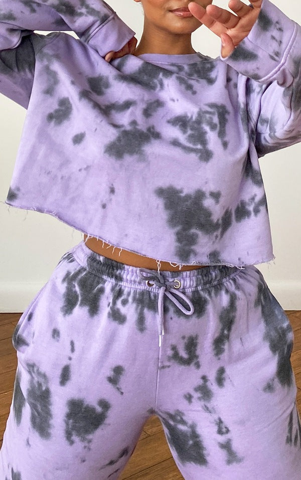 Purple Tie Dye Crop Sweatshirt With Joggers
