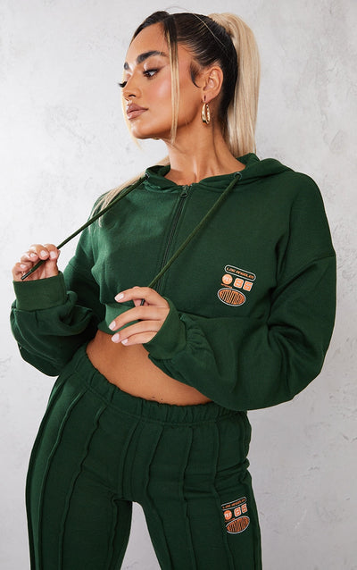 Graphic Zip Up Green Hoodie with Jogger