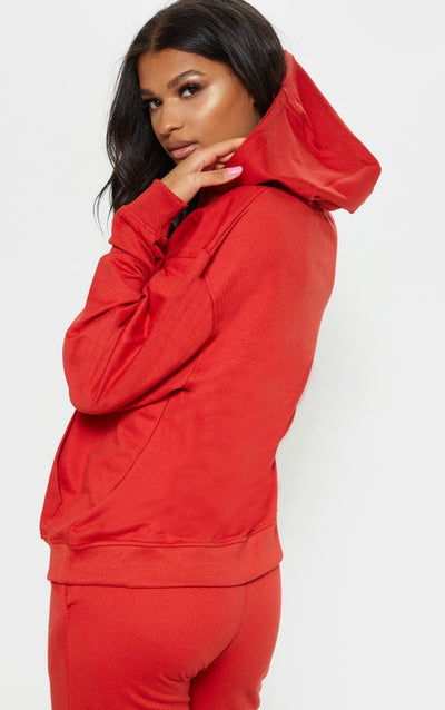 Embroidered Red Oversized Hoodie