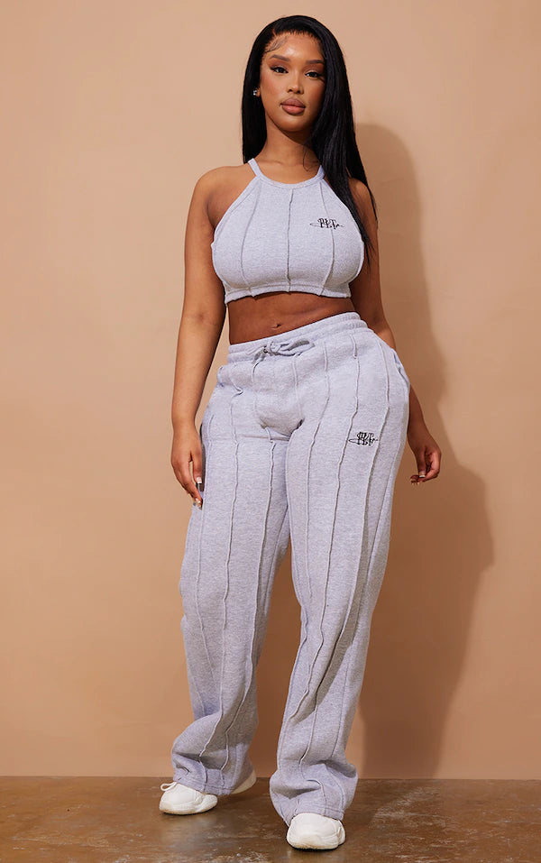PRETTYLITTLETHING Shape Grey Seam Wide Bottom Joggers Big Brands
