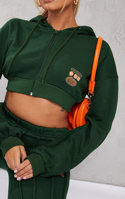 Graphic Zip Up Green Hoodie with Jogger
