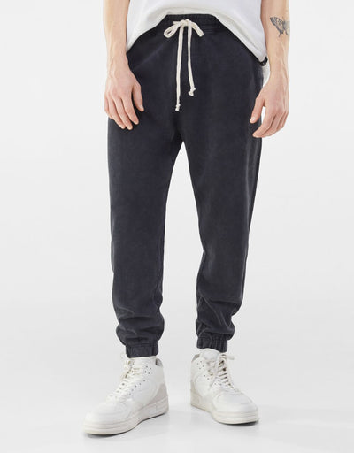 Black Soft & Cosy Acid Wash Jogger